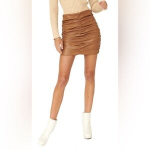 Astr The Label Leather Ruched Mini Skirt in Cappuccino Tan Size S